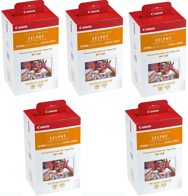 Canon RP-108 4x6 108 Sheets Paper and Ink Set, 5 Pack